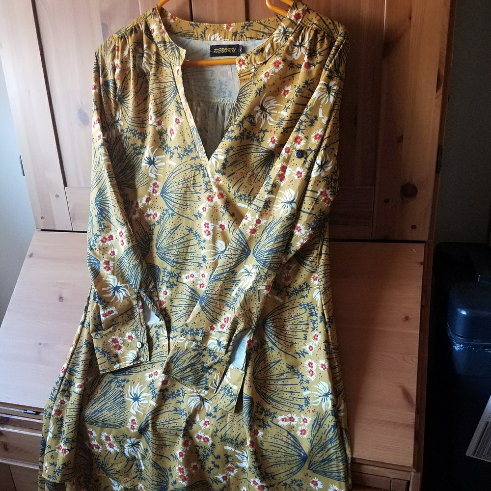 Mustard yellow floral tunic dress